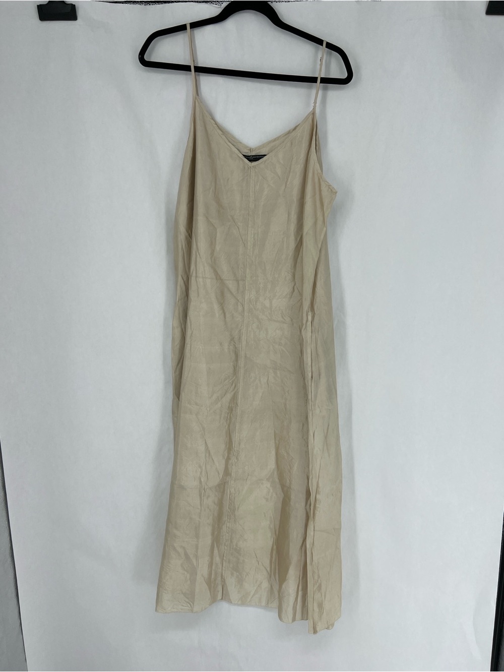 Peruvian Connection Beige 100% silk Slip Dress with Spaghetti Straps